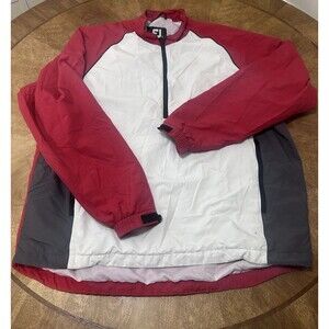 Footjoy Jacket Mens XL Red Grey Half Zip Pullover Golf Windbreaker Shirt FJ Logo